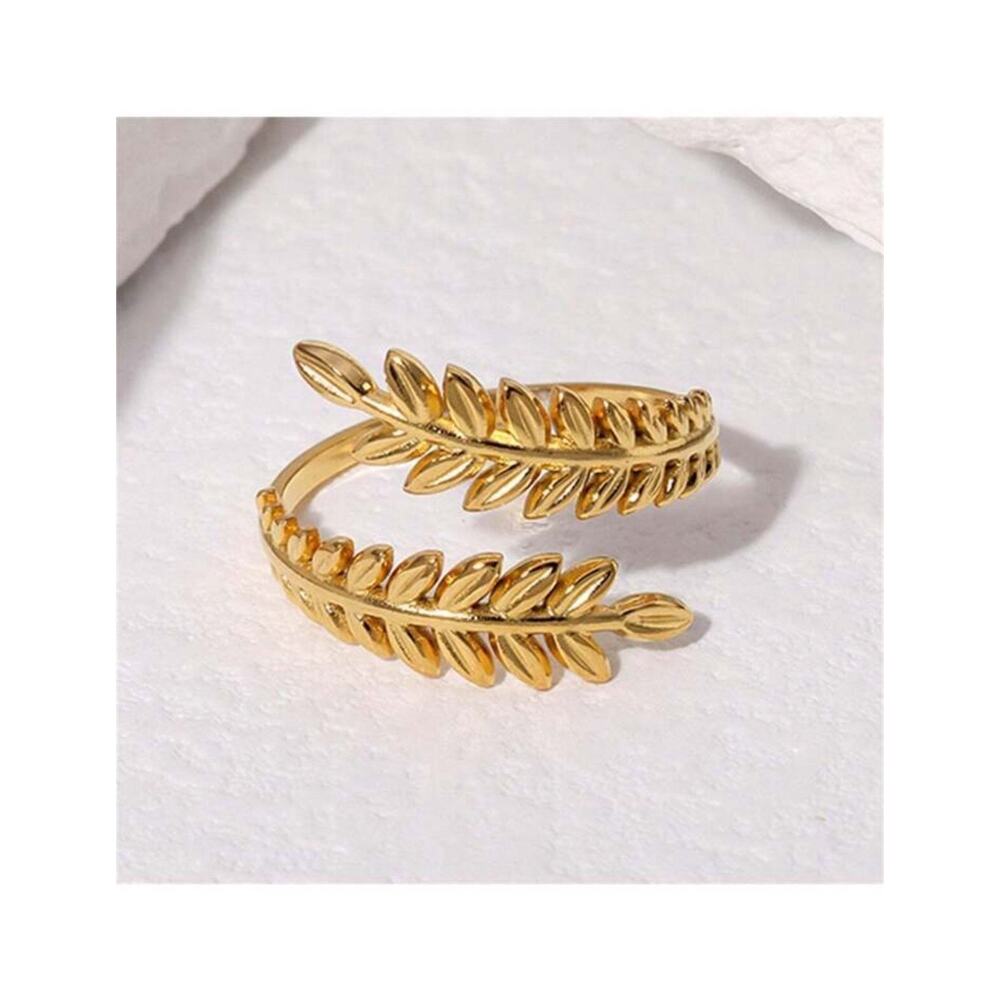 Stainless Steel Vintage Style French Leaf Shape Adjustable Ring Trendy Versatile